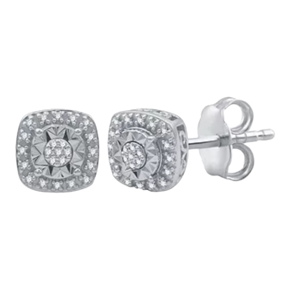 Womens 1/10 CT. T.W. Genuine Diamond Sterling Silver Stud Earrings, NWT